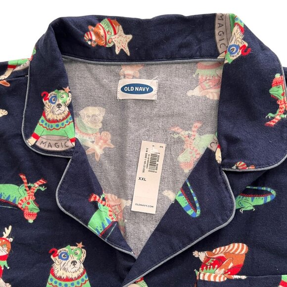NWT Men's Old Navy Holiday Animals Flannel Pajama Set XXL Pug Dog Hamste… - Picture 3 of 16